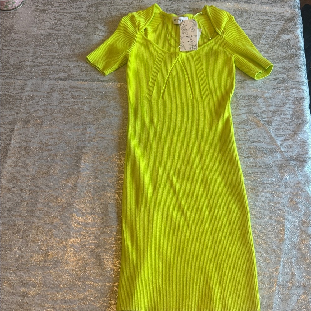 Willow & Clay Neon Lime Ribbed Short Sleeve Dress